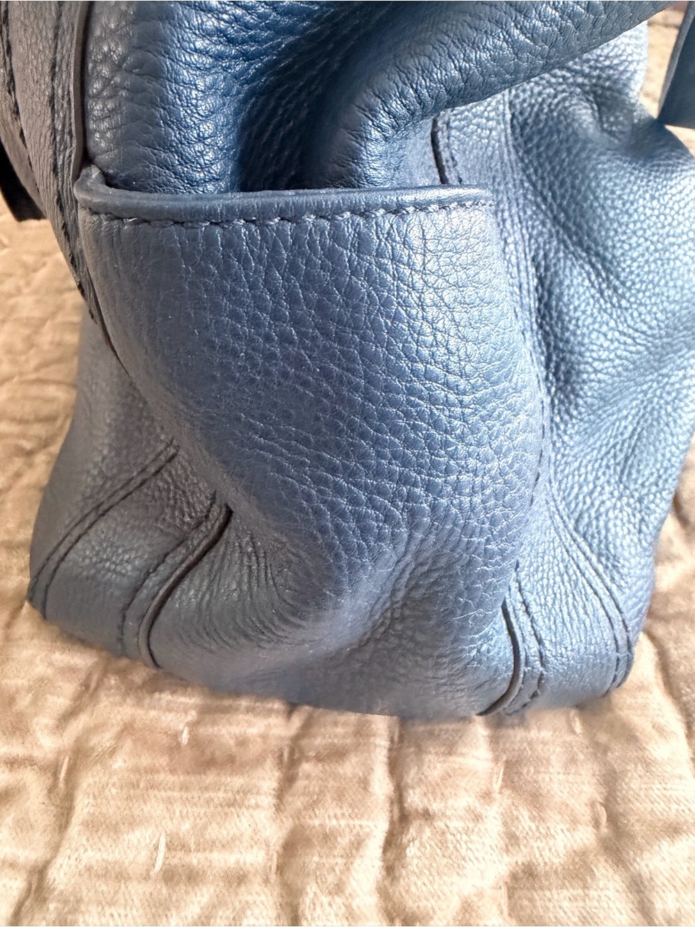 Michael Kors Navy Pebbled Leather Drawstring Shoulder Tote with Gold Hardware - Picture 3 of 6